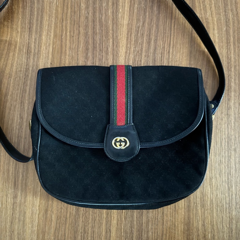 Gucci Black Messenger Bag with Red and Green Accent